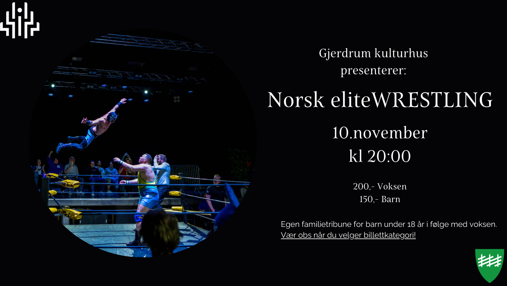Plakat til Gjerdrum kulturhus presenterer: Norsk eliteWRESTLING