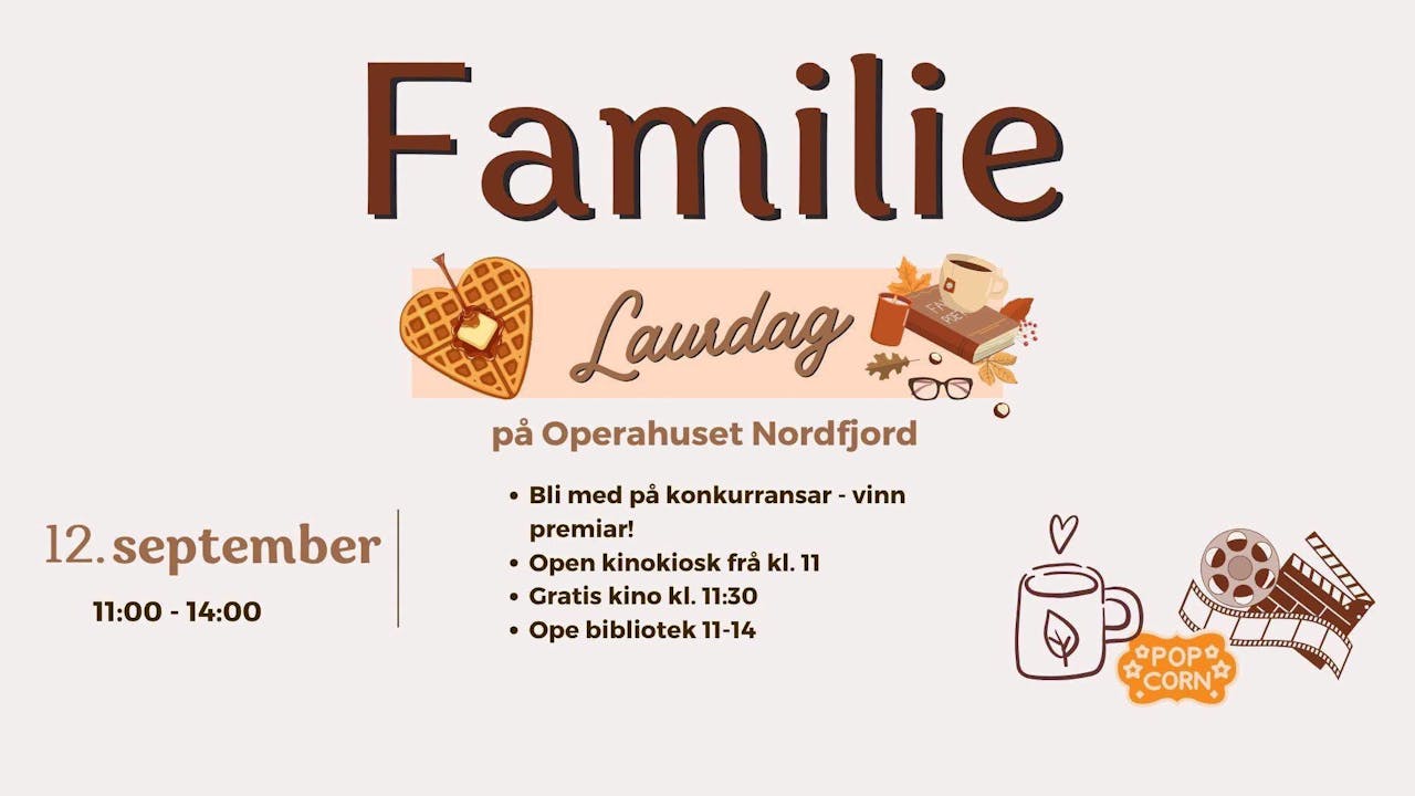 Plakat for Familielaurdag med gratis kino!